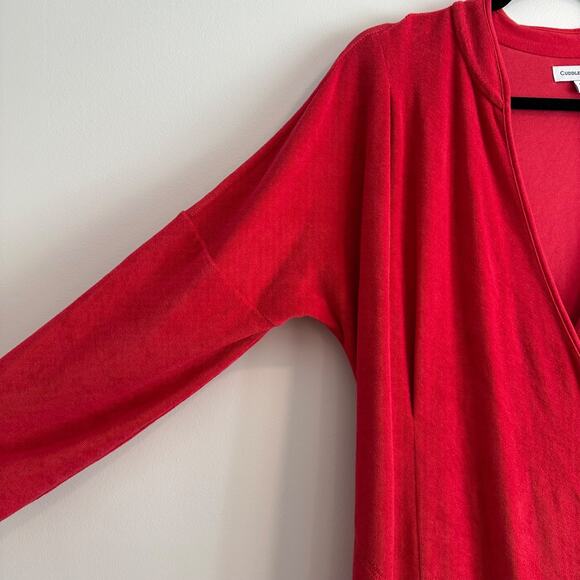 CuddleDown Tie Close Red Robe Size Small Long Sleeve French Terry Cotton Lounge - Picture 3 of 6